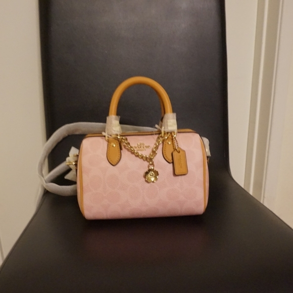 NEW! Coach Mini Rowan Crossbody Bag in Signature Canvas Gold/Powder Pink - Picture 5 of 5